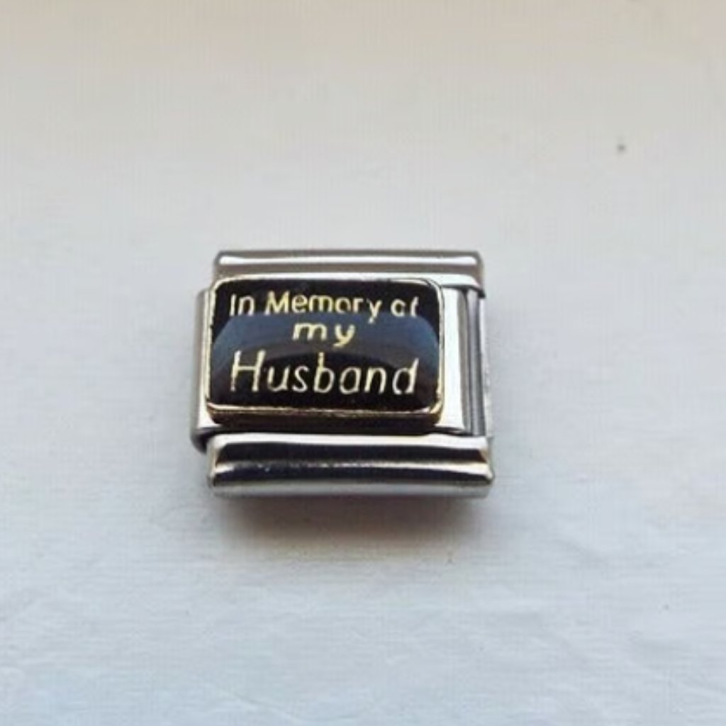 In Memory Of My Husband Enamel 9mm Stainless Steel Italian Charm Bracelet Link